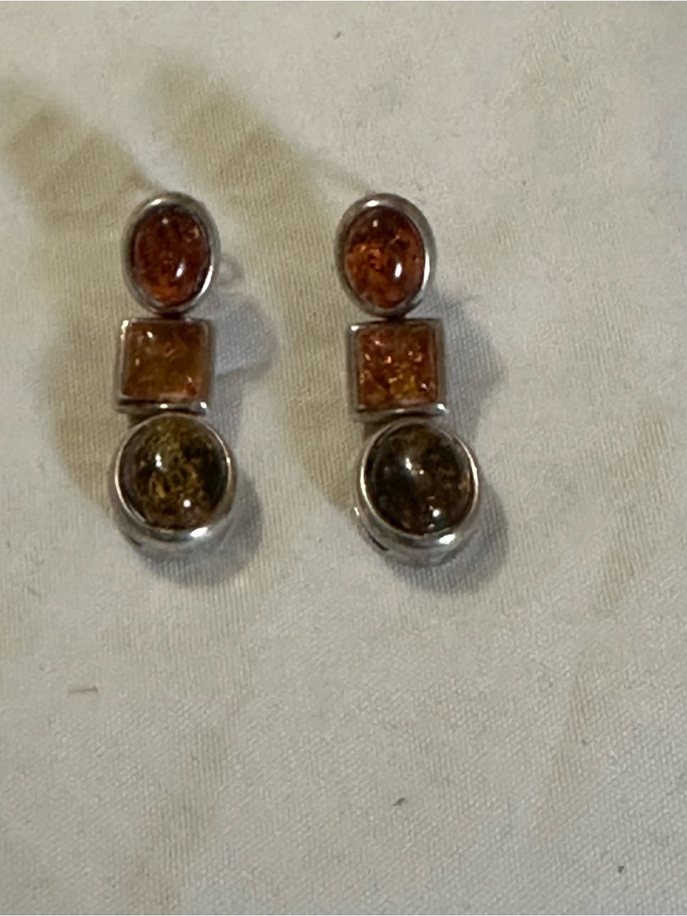 Baltic Amber Tri Color Sterling Silver Post Earrings
